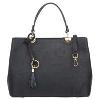 VERA PELLE torebka skórzana elegancka sztywna z paskiem V541 czarna