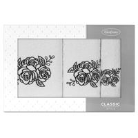 Komplet ręczników w pudełku ROSALIA 30x50 + 50x90 + 70x140 biały + czarny