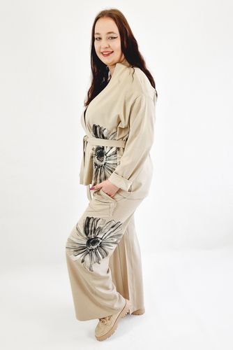 Komplet Damski Narzutka i Spodnie w Kwiaty Beżowy UNI na Arena.pl