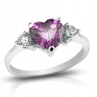 Pierścionek Serduszko z Ametystową Cyrkonią