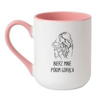 KUBEK "BIERZ MNIE PÓKIM GORĄCA" Wzór - Elegant Biało-Różowy 330 ml