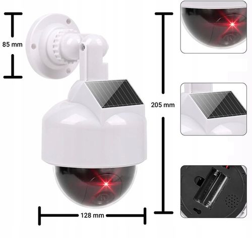 ATRAPA KAMERY KOPUŁKOWA OBROTOWA 360 MONITORING SOLARNA DIODA LED na Arena.pl