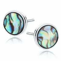 OKRĄGŁE RODOWANE SREBRNE KOLCZYKI WKRĘTKI KÓŁKA ZIELONA MASA PERŁOWA