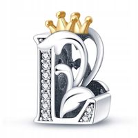 Zawieszka SREBRO 925 Charms Koralik Korona Litera L