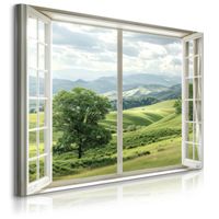 Obraz Na Płótnie Okno Abstrakcja Krajobraz Górski Pola Łąki 40cm x 30cm