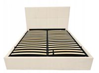 Łóżko tapicerowane 140x200 Quadro pojemnik stelaż wysoki zagłówek krem