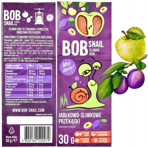 ŚLIMAK BOB SNAIL PRZEKĄSKA bez cukru glutenu 30G MIX SMAKÓW x 8szt 0,24KG na Arena.pl
