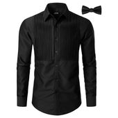 Koszula Męska Formalna Regular Fit Paski z Muszką Czarna M Elegancka