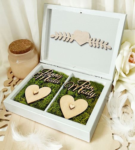 Białe pudełko skrzynka na ślub i wesele komplet zestaw obrączki i koperty na Arena.pl