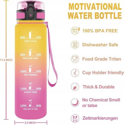 Butelka Bidon na Wodę Miarka Motywacyjna 1L TRITAN 1000ml + sitko na owoce na Arena.pl