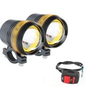 2 x Halogen motocyklowy U3 z pomarańczowym ringiem LED + włącznik