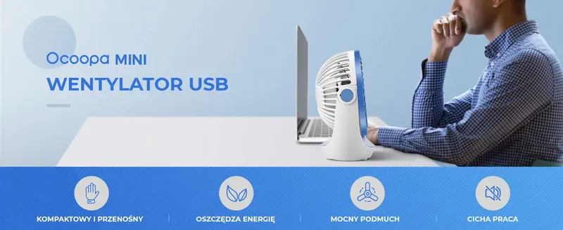 Wentylator stołowy Ocoopa D602 biało-błękitny USB zdjęcie 2