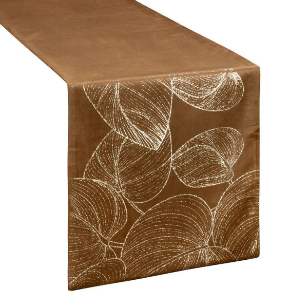 Bieżnik dekoracyjny/ szarfa BLINK-16 35x220 brązowy w duże liście zdjęcie 3