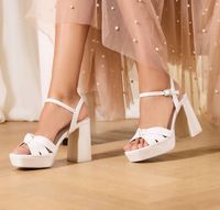 Lipsy Knot Block Platform Bridal Mid Heel Wedding Sandals 37