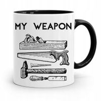 Kubek Czarny Prezent Dla Stolarza My Weapon Z Nadrukiem Ze Zdjęciem
