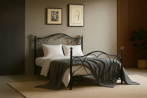 CZARNE ŁÓŻKO METALOWE ZE STELAŻEM 140x200 KRYSZTAŁ na Arena.pl