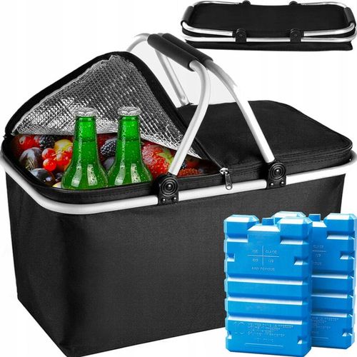 DUŻY KOSZ PIKNIKOWY KOSZYK TERMICZNY CZARNY + 2x WKŁADY MROŻĄCE 500ml 2szt. na Arena.pl