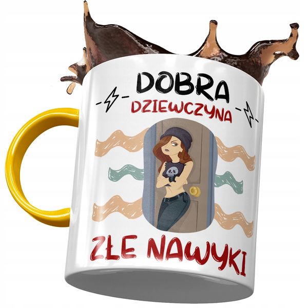 Kubek Żółty Śmieszny Zabawny Złe Nawyki Z Nadrukiem Ze Zdjęciem zdjęcie 1