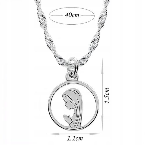 Medalik Matka Boska i srebrny łańcuszek 40 cm 925 idealny prezent komunijny na Arena.pl