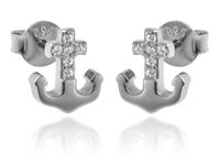 DELIKATNE RODOWANE SREBRNE KOLCZYKI WKRĘTKI KOTWICE NADZIEJA BIAŁE CYRKONIE
