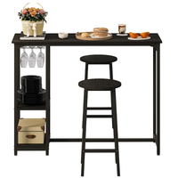 ZESTAW STÓŁ + KRZESŁA BAROWE CZARNY JADALNIANY Z 2 STOŁKAMI NOWOCZESNY LOFT