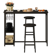 ZESTAW STÓŁ + KRZESŁA BAROWE CZARNY JADALNIANY Z 2 STOŁKAMI NOWOCZESNY LOFT