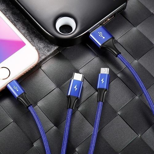 Kabel USB Baseus Rapid 3w1 Typ C / Lightning / Micro 3A 1,2M - niebieski na Arena.pl