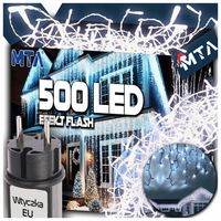 KURTYNA 500 LED SOPLE LAMPKI ZEWNĘTRZNE + FLASH BIAŁY ZIMNY OŚWIETLENIE 21M