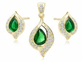 KLASYCZNY POZŁACANY SREBRNY KOMPLET ŁEZKI KROPLE ZIELONA I BIAŁE CYRKONIE