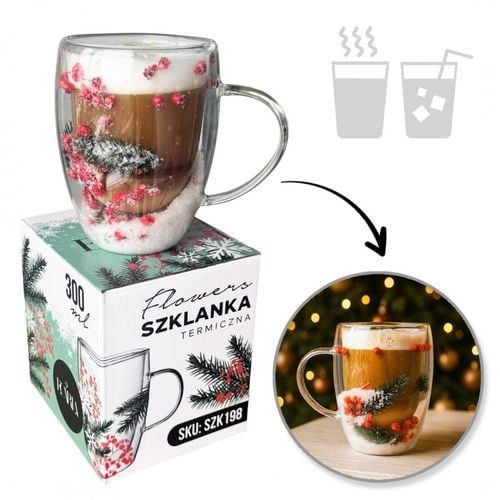 szklanka termiczna z kwiatami w środku, akcenty świąteczne na Arena.pl