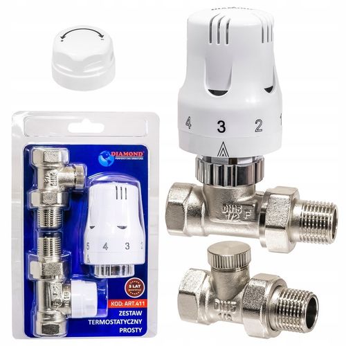 ZESTAW TERMOSTATYCZNY PROSTY ZAWÓR ZASILAJĄCY POWROTNY GŁOWICA DO GRZEJNIKA na Arena.pl
