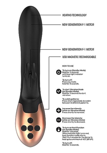 Heating Rabbit Vibrator - Opulent - Black zdjęcie 12