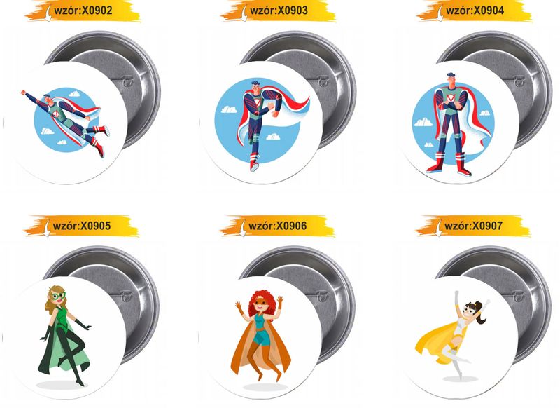 Przypinki buttony SUPER BOHATER grafika twój wybór zdjęcie 5