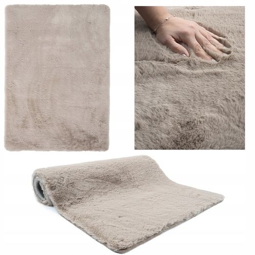 Dywan Pluszowy Rabbit do Sypialni Beżowy Dywanik Puszysty Miękki 60x100cm na Arena.pl