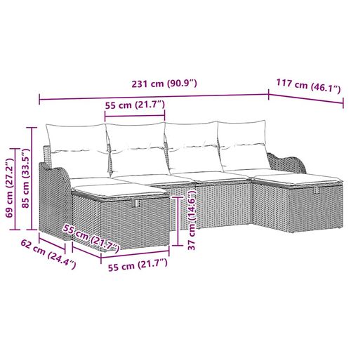 Zestaw Sof na Ogród 6 pcs Brązowy i kremowy 231 x 117 x 85 cm na Arena.pl