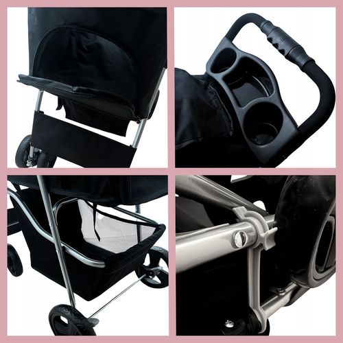 WÓZEK SPACEROWY DLA PSA KOTA Z PODUSZKĄ SKŁADANY TRANSPORTER 20 KG CZARNY na Arena.pl