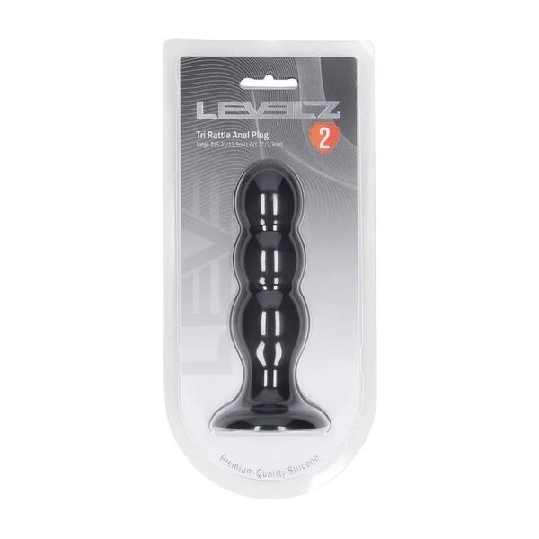 Tri Rattle Liquid Silicone Anal Plug - L - Black zdjęcie 2