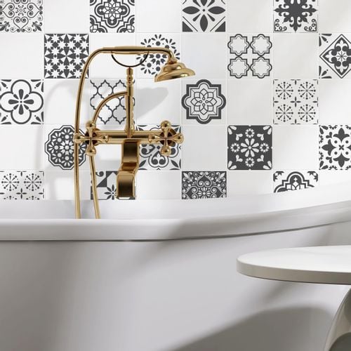Naklejki Na KAFELKI Czarno-Biała Mozaika Marokańska Zestaw 24 szt. 20x20 na Arena.pl