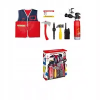 KOSTIUM MAŁEGO STRAŻAKA Z KASKIEM I GAŚNICĄ