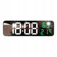 Zegar ŚCIENNY LED Temperatura NAWILŻENIE 12/24 LUSTRO Zielony ŚCIEMNIANIE