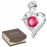 ZAWIESZKA SREBRO 925 SERCE Z RÓŻĄ CYRKONIA RUBINOWA SERDUSZKO