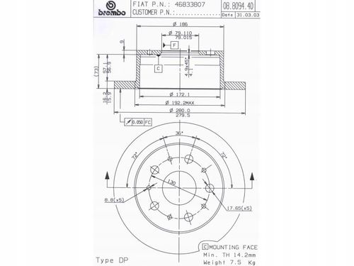 TARCZA HAM TYL 280X16 P BREMBO na Arena.pl