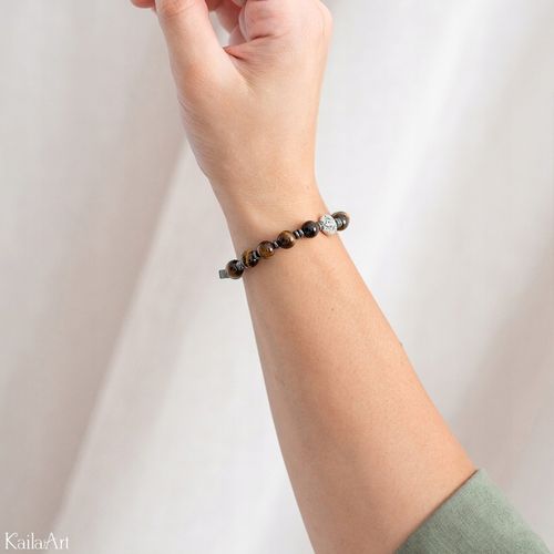 BRANSOLETKA Z KRZYŻEM RÓŻANIEC MĘSKA ŚW. BENEDYKT TYGRYSIE OKO HEMATYT na Arena.pl