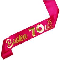 Boska 70tka -  fuksjowa szarfa ze złotym nadrukiem