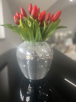 Srebrny lustrzany wazon na kwiaty osłonka glamour 17x16