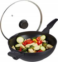 Wok Relaxdays Patelnia Wok Z Pokrywką 30 cm