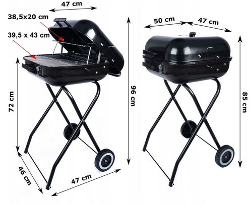 GRILL Węglowy na brykiet Ogrodowy PRZENOŚNY turystyczny WÓZEK POKRYWA na Arena.pl