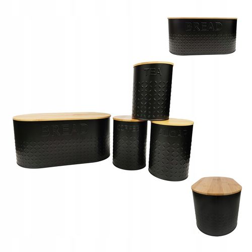 ZESTAW 5w1 CHLEBAK POJEMNIK NA KAWA CUKIER HERBATA DESKA KROJENIA CHZ03 na Arena.pl