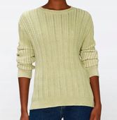 SWETER Z KARBÓW FARBOWANY W KOLORZE SŁONECZNO-LIMONKOWYM R.36
