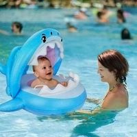 Dmuchany Pontonik Z Daszkiem Dla Dzieci Materac Koło Do Wody Rekin